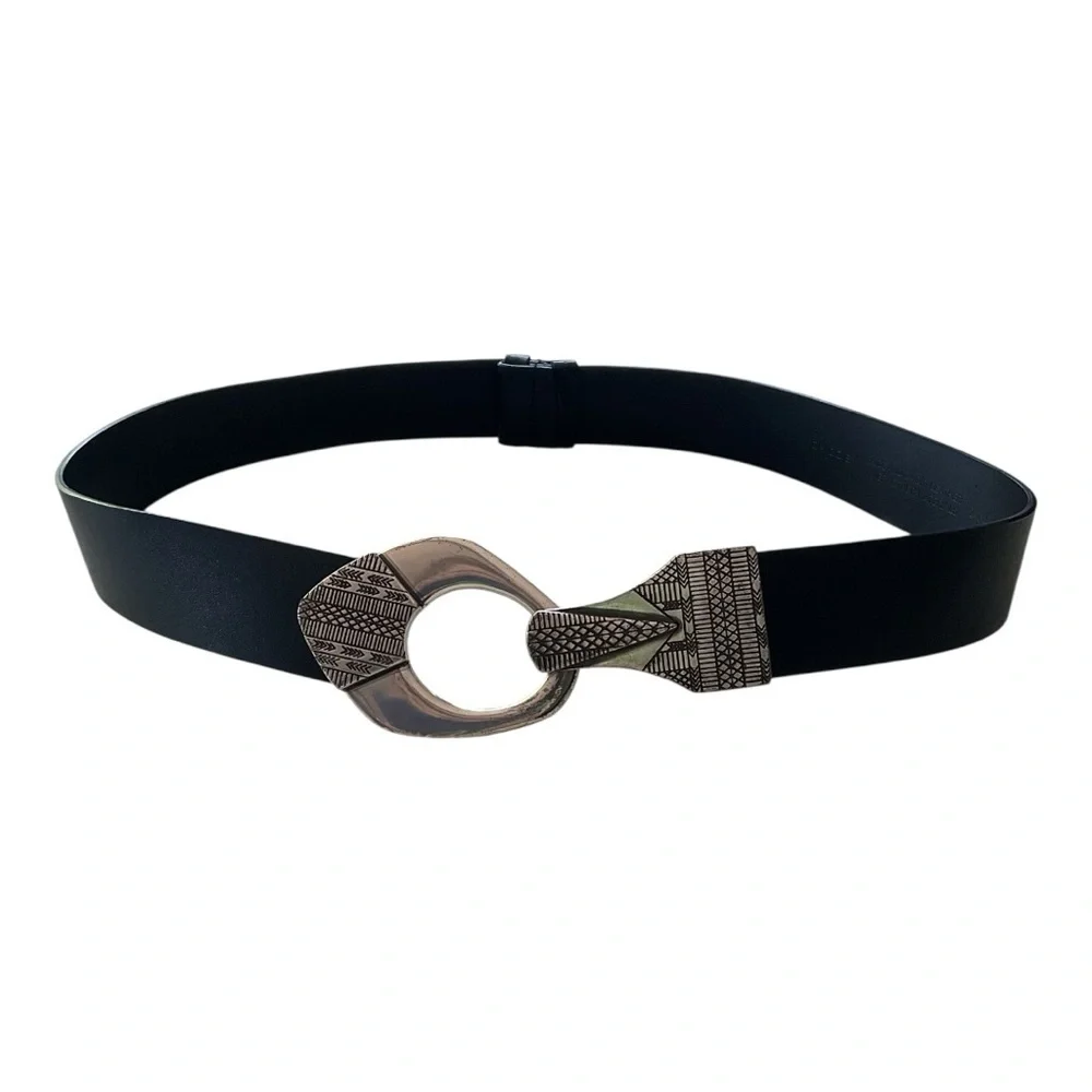 Chico’s Black Belt Size Small – Statement Metal Buckle